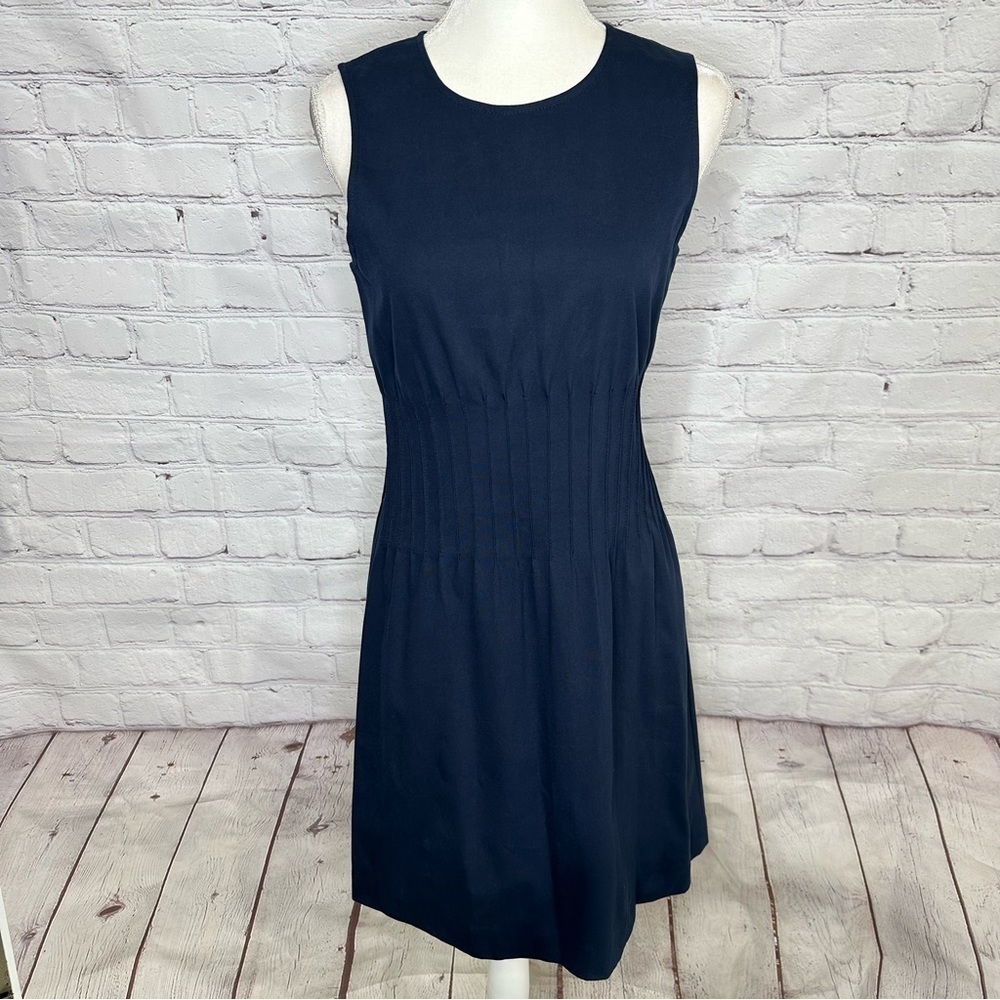 Theory Brynne sleeveless dress in stretch canvas and eclipse navy